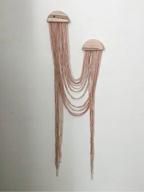 Double Half Moon Maple & Fiber Art Wall Hanging by Kara Logan